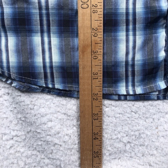 Cowboy Legend Western Shirt Mens  M / L Blue Plaid Pearl Snap Flip‎ Cuff Rodeo - Picture 12 of 13